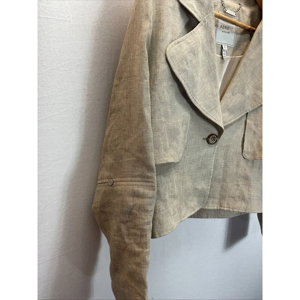 ADROIT‎ ATELIER Double Breasted Linen Blend Blazer Cropped Jacket SM office